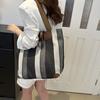 Striped Shoulder Bag Ladies Canvas Tote Bag Zipper Closure Handbag Shoulder Tote for Daily Use Commuting Dating Parties