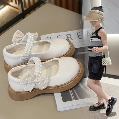 Girls Pearl Fashion Performance Leather Shoes Middle and Large Children Mary Jane Shoes Bow Princess Shoes