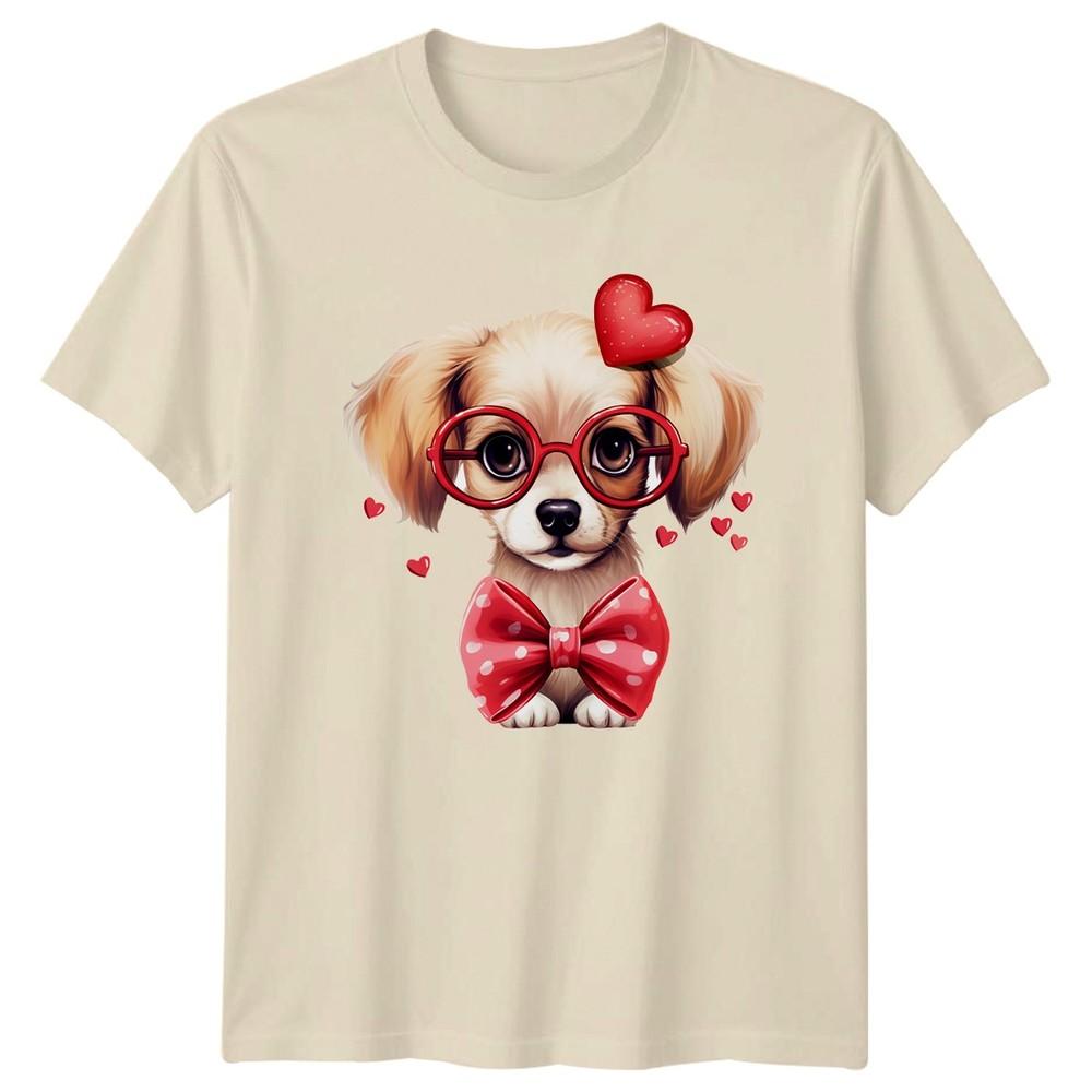 Adorable Puppy Wearing Heart Glasses Unisexs TShirt Valentines Day Dog