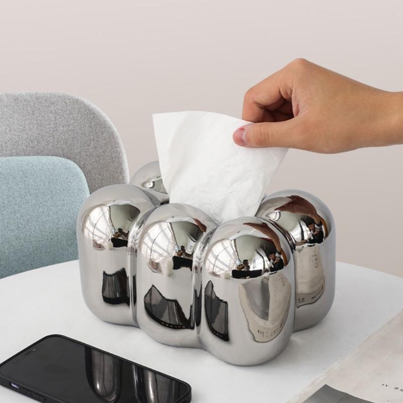 High-end Dining Table Tissue Box Ceramics Tissue Box Silver White Black