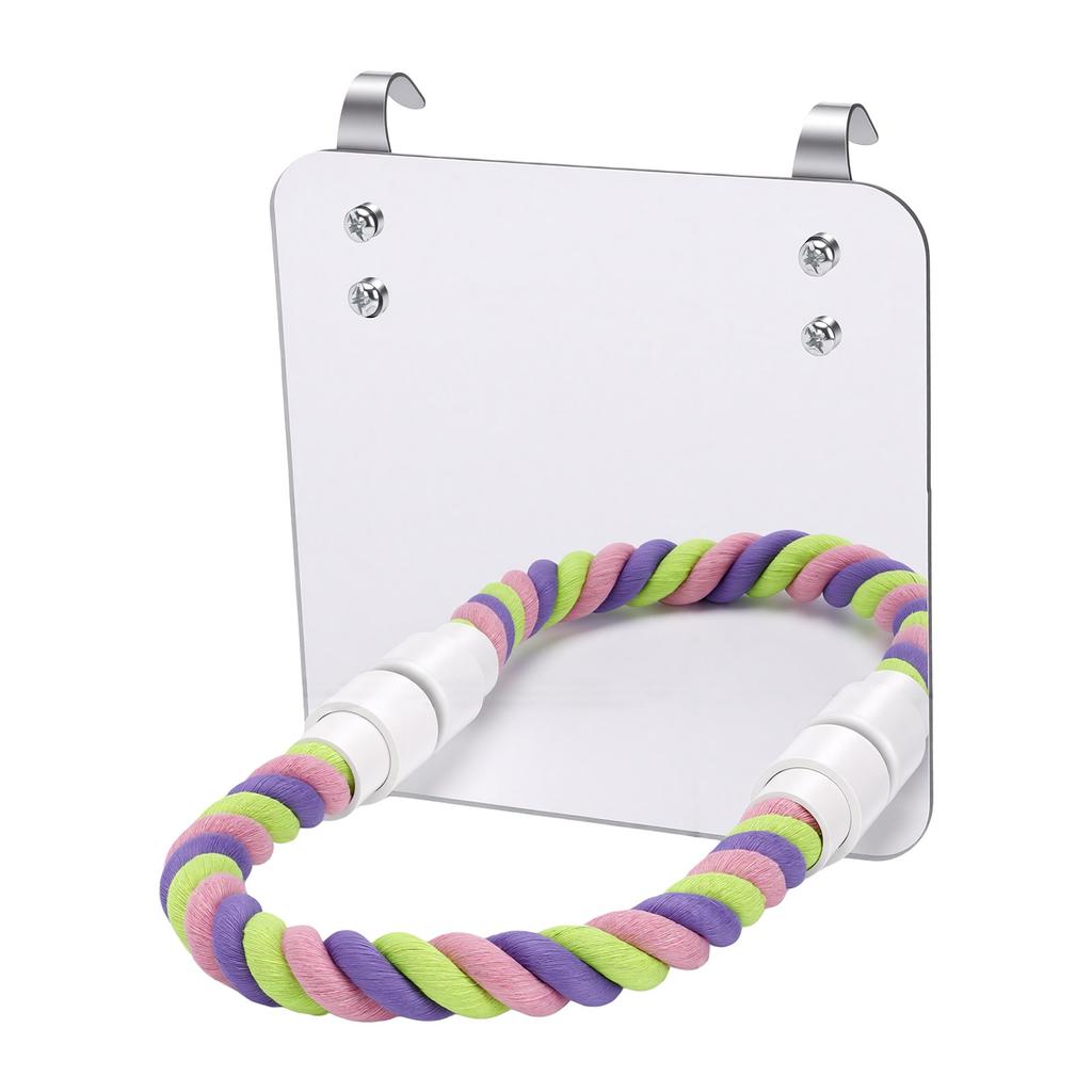 Bird Mirror with Perch Colorful Cotton Bird Rope Perch Parrot Chew Toy for Bird Cage Accessories