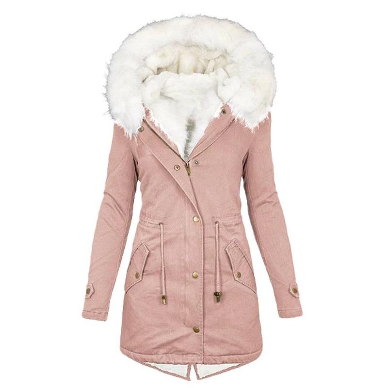 Large and Thickened Cotton Clothes, Medium and Long Pies In Autumn and Winter, Overcome Fur Collar Hooded Warm and Fleece Jacket for Women