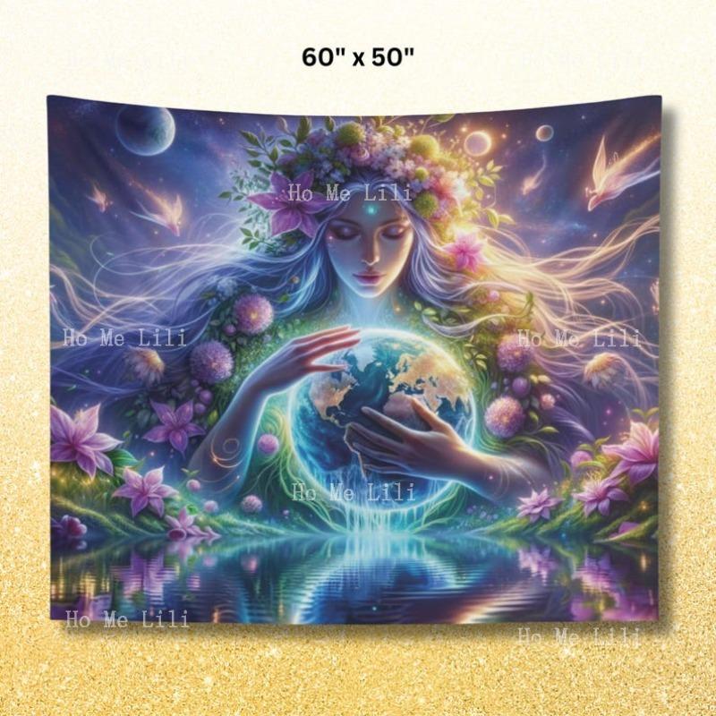 Ethereal Wall Tapestry Gaia Goddess Decor Earth Mother Art Hanging Boho Spiritual Room Energy Artwork