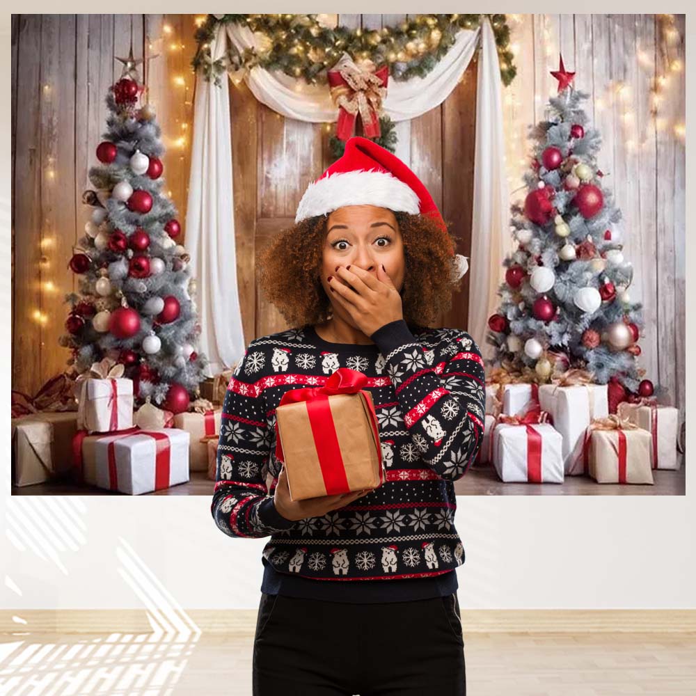 Christmas Party Backdrop Christmas Tree Gifts Backdrop Home Decoration New Year Photo Photography Background Shooting Props