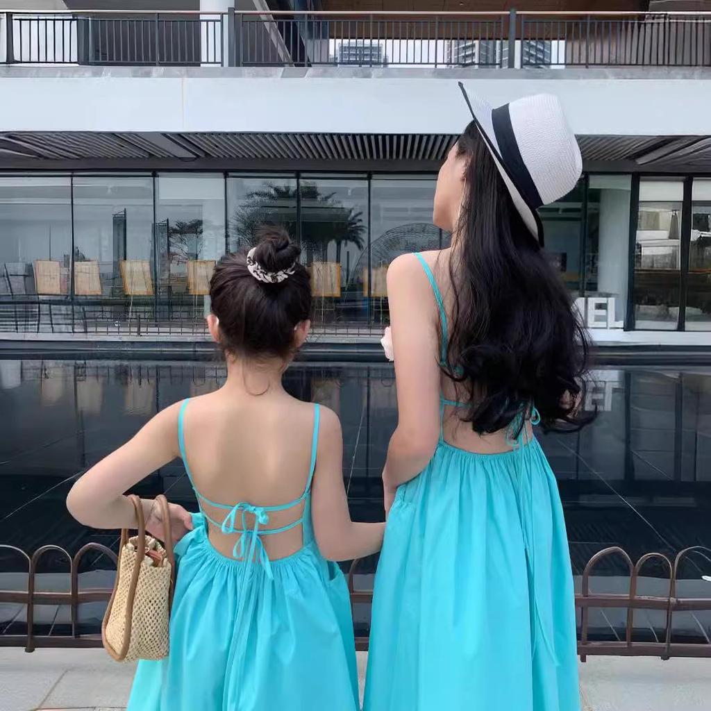 2024 Summer Mother-Daughter Backless Spaghetti Strap Beach Dress