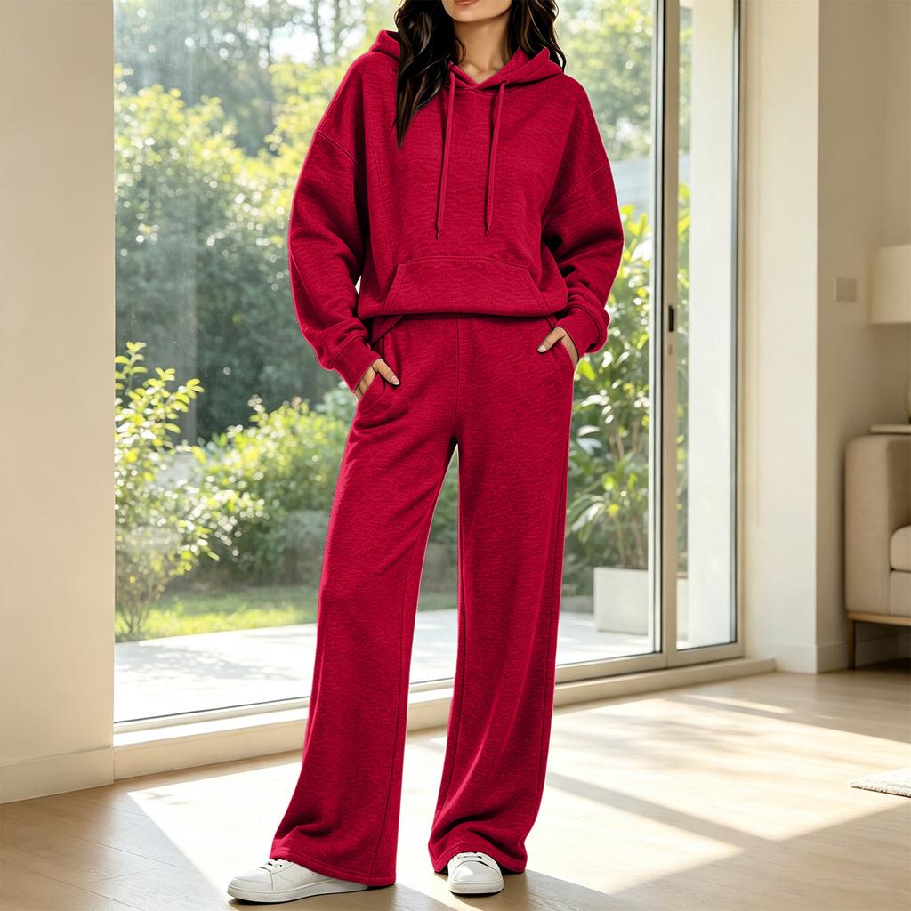 Women's Casual Hooded Sweatshirt and Sweatpants Set with Pockets - Comfy Outfit for Fall Winter