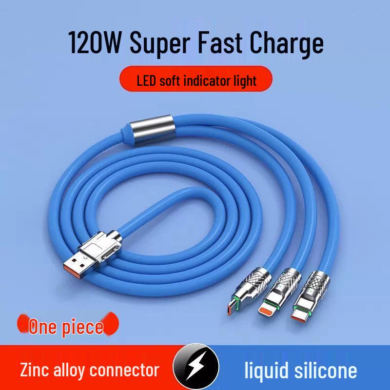120W Fast Charging 3-in-1 Data Cable for Apple, Vivo, Huawei, and Android Phones