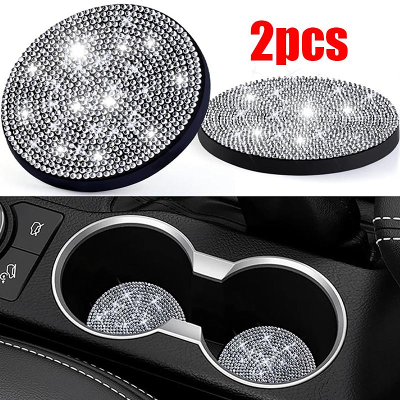 2pcs Bling Rhinestone Car Cup Holder Coaster Anti-Slip Crystal Insert Mat for Auto Interior Decoration Cup Holders 5