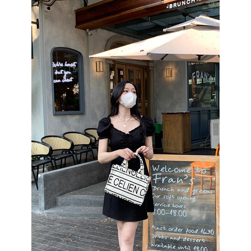 

GMXIA Красное платье с квадратным вырезом и пышными рукавами, женское летнее дизайнерское утягивающее платье А-силуэта с юбкой XL чёрный