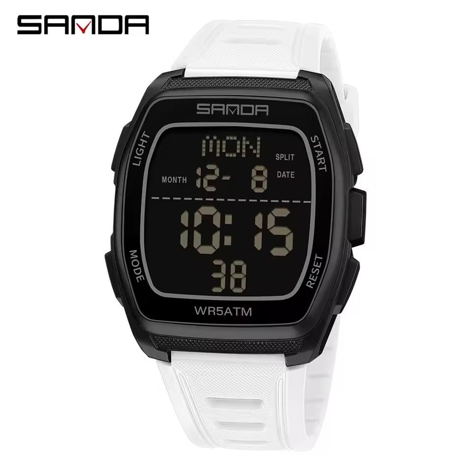SANDA 9080 Square Original Men's Electronic Watch Wear-Resistant Waterproof Youth Bracelet Fashionable Gift for Boys With Alarm