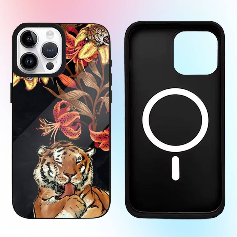 

Vintage rose & tiger pattern Phone Case For iPhone17,16,15,14,13,12,11 Plus,Pro Max Magnetic Magsafe Wireless Charging iPhone17Promax