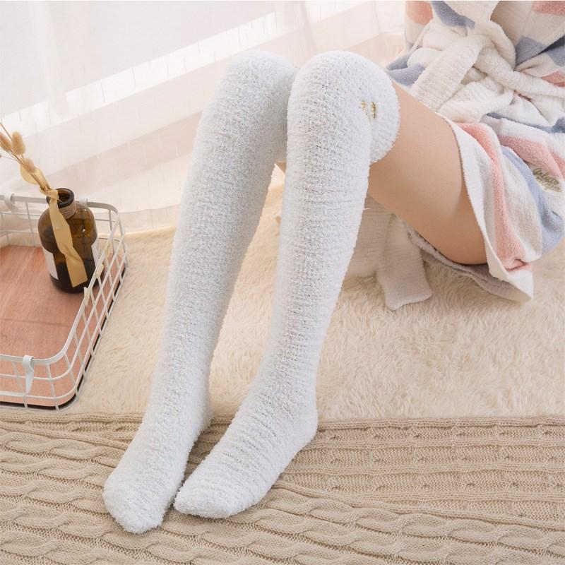 Frauen Winter Warme Strümpfe Korallen Samt Über Knie Lange Socken Schlafen Oberschenkel Hohe Strümpfe