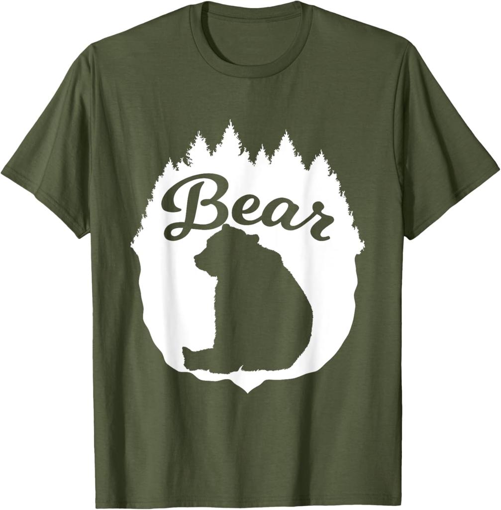 Bärensilhouette Wald Bäume Grafik T-Shirt Lässiges Baumwoll Kurzarm T-Shirt für Herren