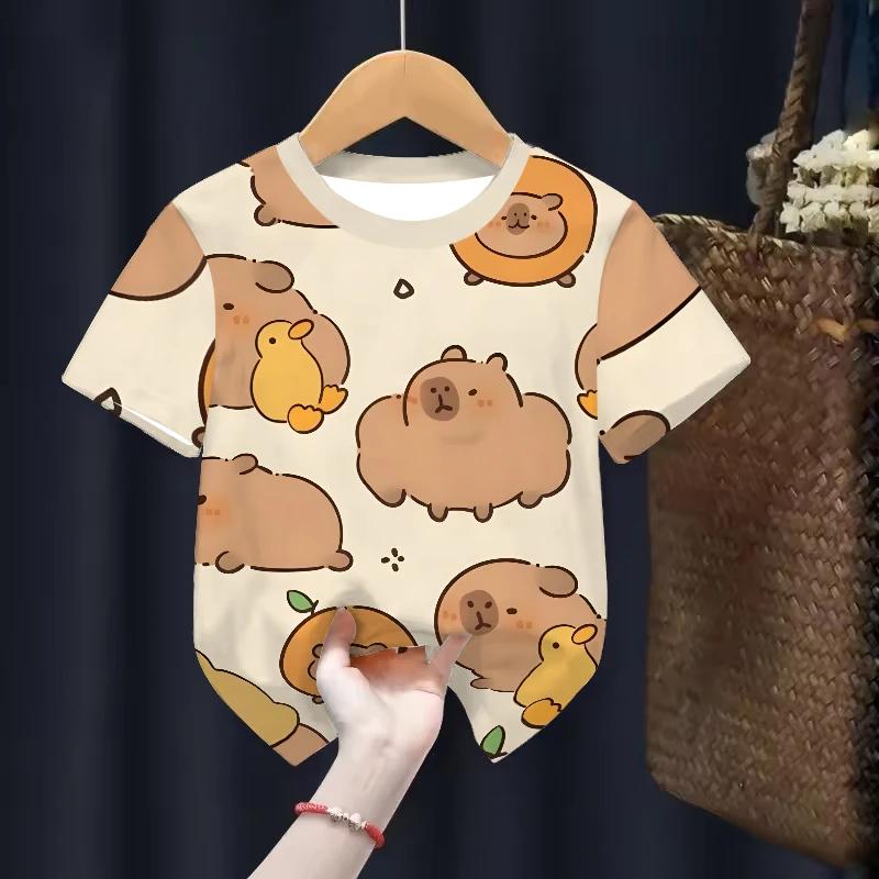 Capybara Kids Clothing Tees Summer Printed Cartoon Fashion Short Sleeve T-shirt Girls Loose Tops T Shirts