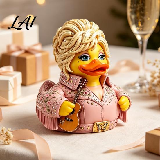 Colorful Rhinestone Duck Decorations Charming Novelty Ornament Musical Theme with Guitar Creative Music Inspired Figurines Decor Decorative