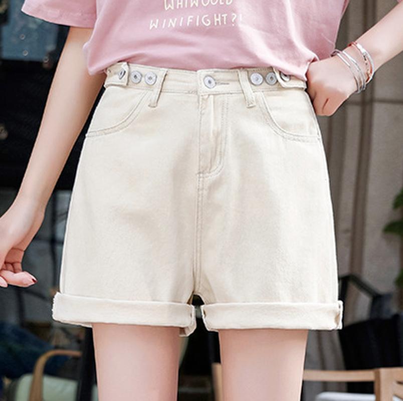 Summer Women High Waist Button Wide Leg Jeans Shorts Casual Female Loose Fit Blue Denim Shorts