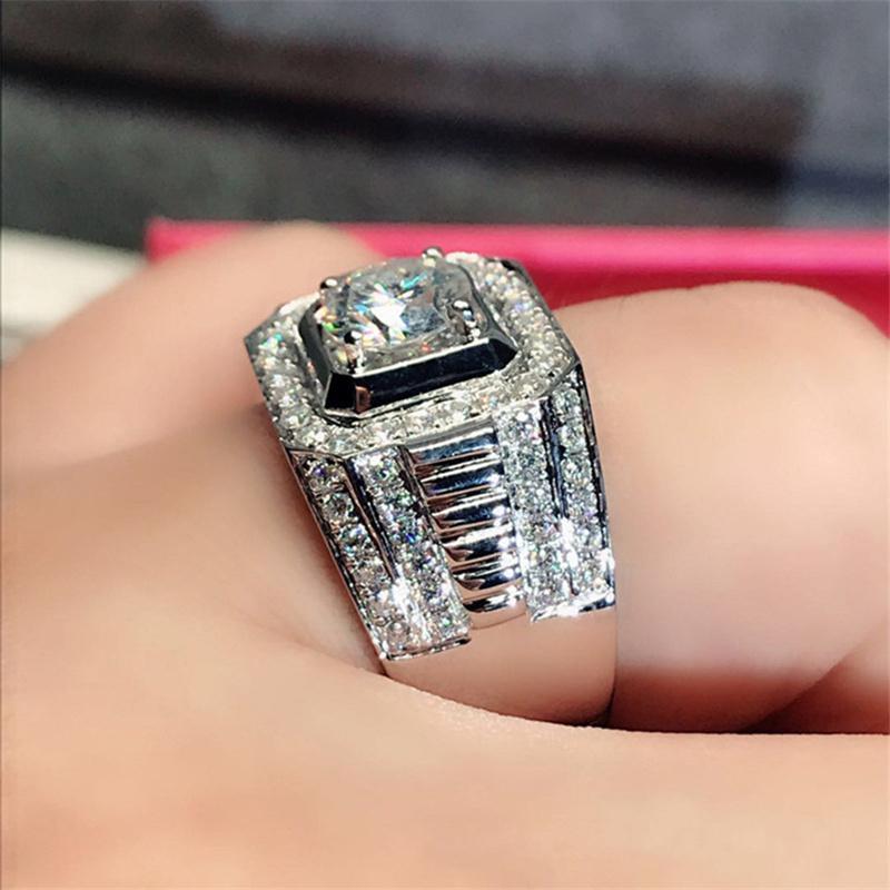 Classic Business Style Silver Color Crystal Men's Rings  Party Wedding Engagement Male Ring Jewelry Hand Accessories