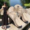 Französische Plattform neue Sandalen Mode Sommer mit Rock tragen Strass Feenhaft ein Wort Schlappen Römer zwei Trage Hausschuhe