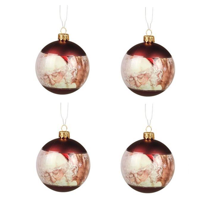 Lot de 4 boules Père noël 7 cm rouge