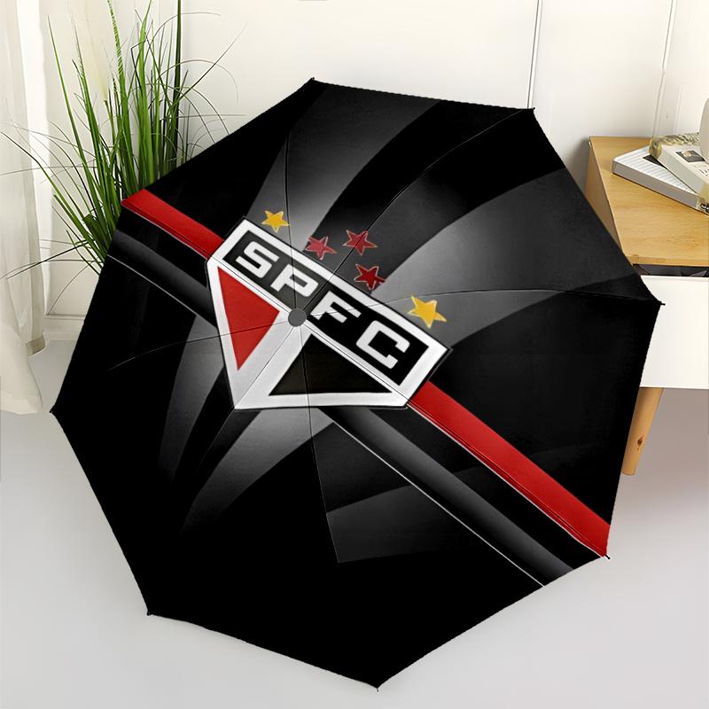 São Paulo FC Logo Print Automatic Umbrella, 8 Rib Iron Frame, Plastic Handle, Suitable for Outdoor Travel &Daily , Ideal Gift