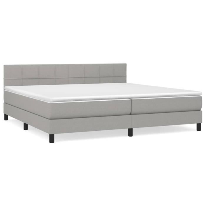 3140081 vidaXL Lit à sommier tapissier avec matelas Gris clair 200x200cm Tissu