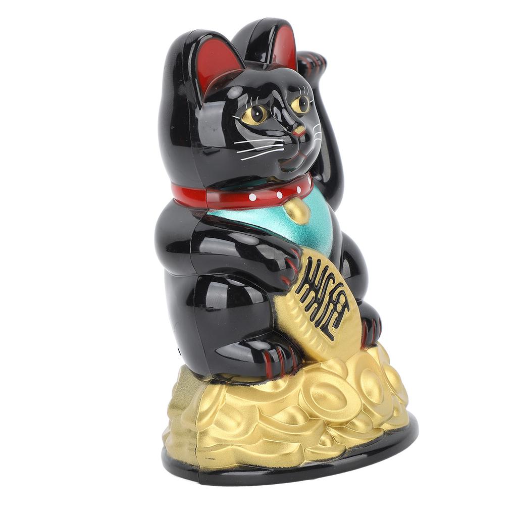 Lucky Cat Ornament 4.5 Inch Plastic Battery Operated Wealth Welcoming Cat Decoration for Home Hotel Office Housewarming