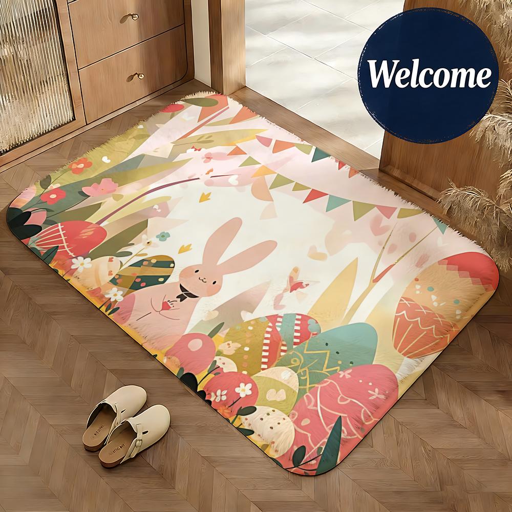 Soft Flannel Floor Mat Holiday Easter Floor Mat Non-Slip Absorbent Doormat Bathroom Bedroom Home Decor Rug
