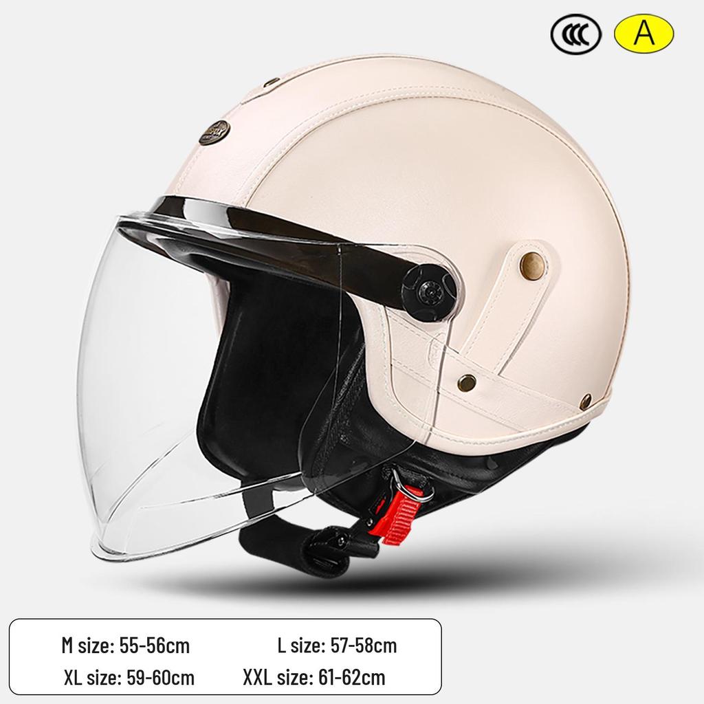 3C Certified Retro Motorcycle Half Helmet, Unisex Leather 3/4 Helmet, All-Season Warm Safety for Motorbikes & Electric Vehicles.