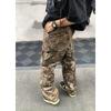 Unisex Retro Camouflage Distressed Work Pants - Straight Leg, Loose-Fit Outdoor Casual Wear