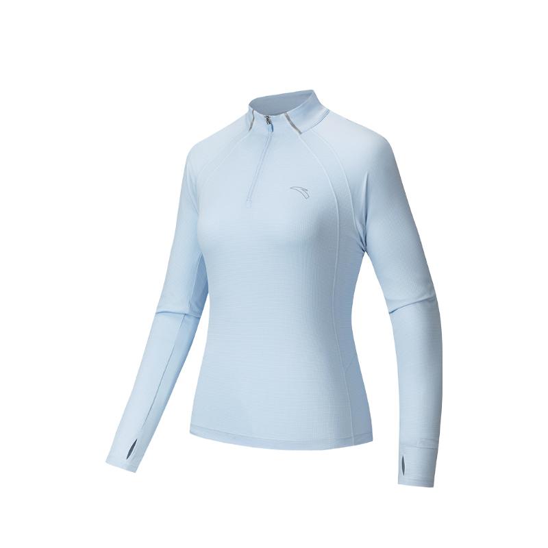 Anta Running Series Solid Color Soft Stand Collar Comfortable Breathable Versatile Long Sleeve T-Shirt Women Tops 962535401-3