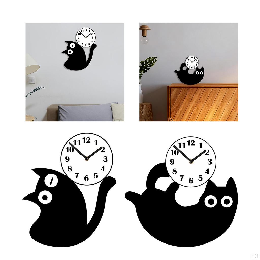 Acrylic Cat Design Silent Hanging Wall Clock Decorative Pendulum Ornament Suitable for Bedroom