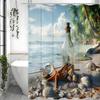 Ocean Beach Glass Bottle Starfish Shell Shower Curtain, Bathroom Decorative Shower Curtain, Waterproof Shower Curtain with Hooks