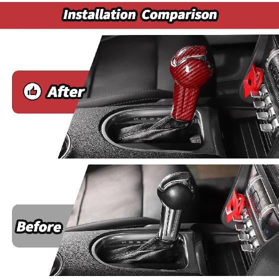 JeCar Red Carbon Fiber Gear Shift Knob Cover Trim for Ford Mustang 2015-2023 Interior Accessories