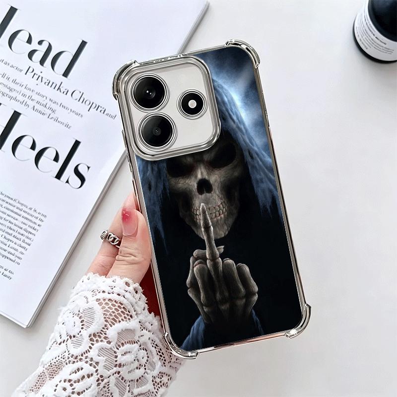 Grim Reaper Skeleton Funny Style Plating Phone Case For Xiaomi Redmi Note 14 15 Pro Plus 13 12 11 11S 11T 10 9S 9 5G Anti-Fall A