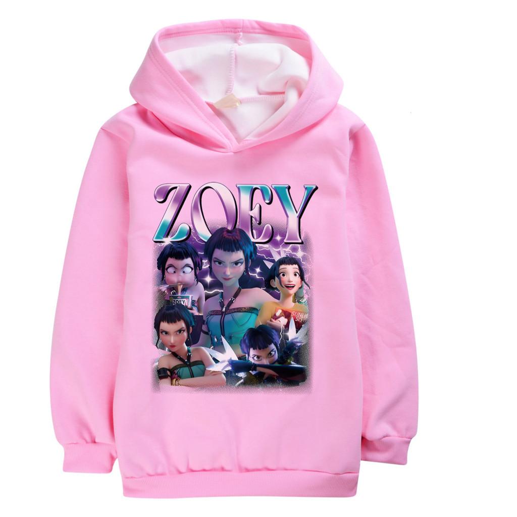 5002 Kids Girls Kpop Rumi Zoey Mira Zoey Print Long Sleeves Velvet Warm Fleece Thick Hoodie Top