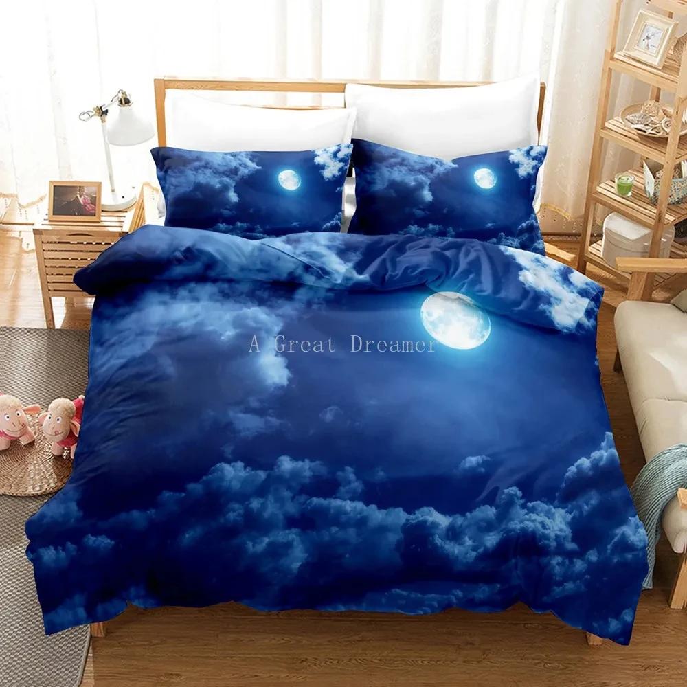 Moon Bedding Set Night View Duvet Cover Set With Pillowcase Bedding King Queen Full Double Single Size Luxury Bedxclothes Decor