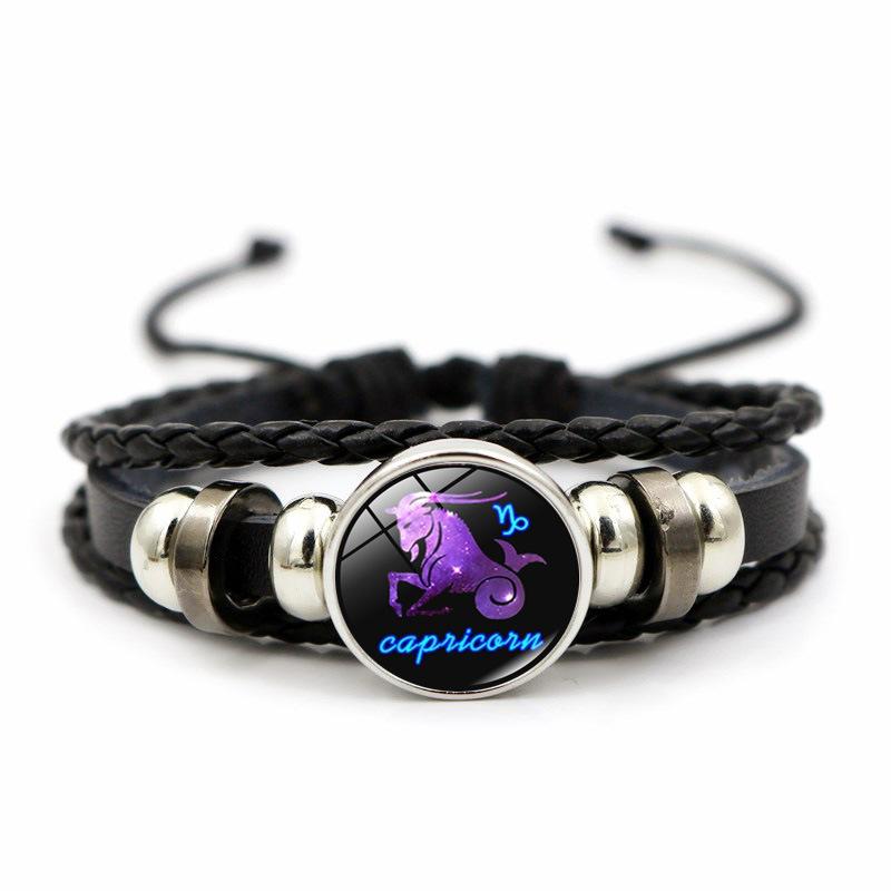 12 Constellations Charm Bracelet Men Women Fashion Multilayer Weave Leather Bracelet Birthday Gifts