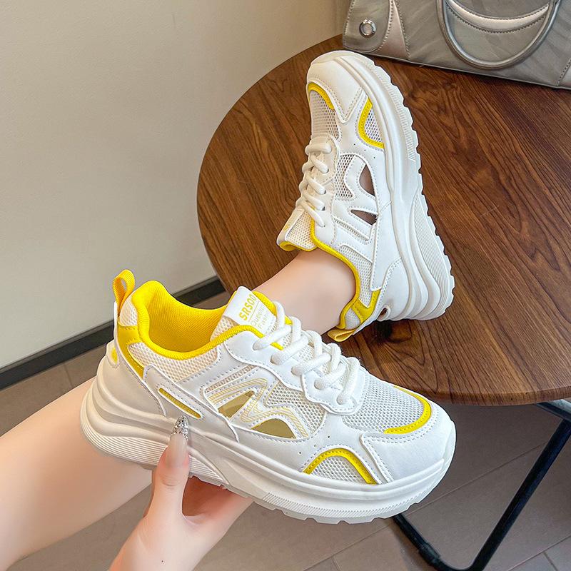 2025 New Shoes Summer Women's Little White Shoes Platform Sole Lightweight Casual Dad Shoes Breathable Mesh Sneakers Women