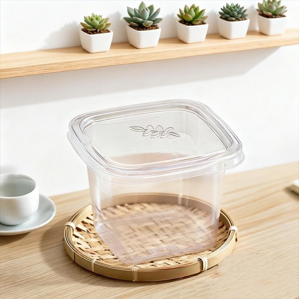 50Pcs Disposable Mousse Dessert Box With Lid Square Acrylic Food Cake Cup Clear Plastic Cups  Cookie