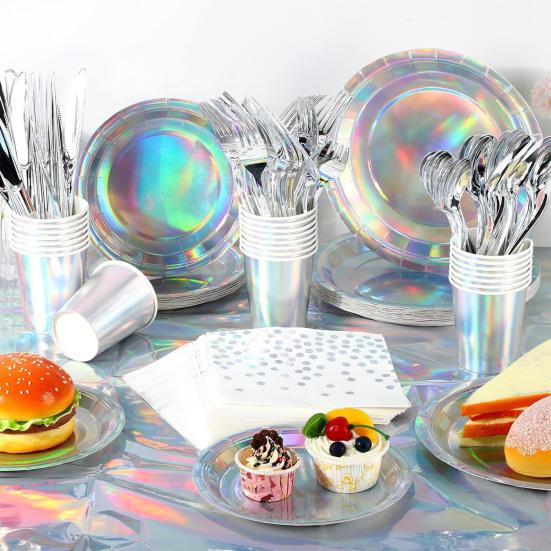 Față de masă cu sclipici, 3 bucăți, holografică, acoperită de masă, dreptunghiulară, discoteca, pentru decorațiuni pentru petrecerea de naștere