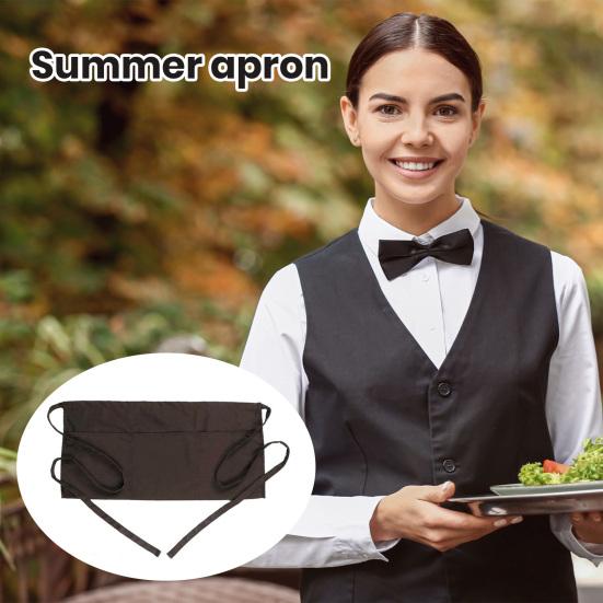 Grembiule estivo tinta unita corto a mezza vita Tasche con lacci Barbecue Cucina Cafe Negozio di fiori Cameriera Grembiule da lavoro