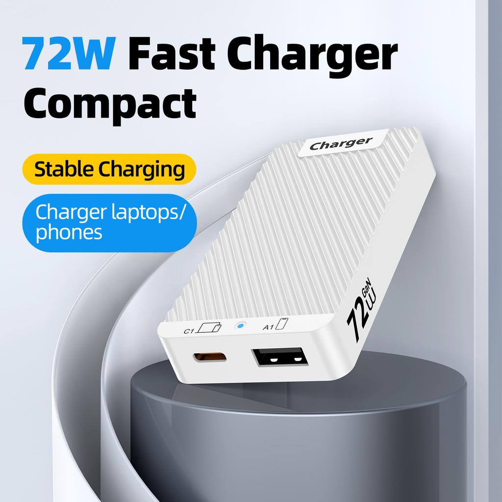 WLX-902 72W Ultradünnes GaN Schreibtischladegerät Duale USB-C-Anschlüsse Schnellladestation für Tablets/Telefone/Laptops