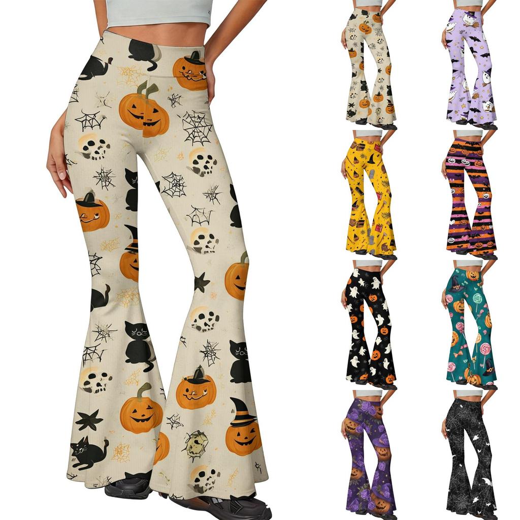 Women's Casual Halloween Print Flared Yoga Pants High Waist Stretchy Comfortable Fit Lightweight Fabric for Everyday Wear