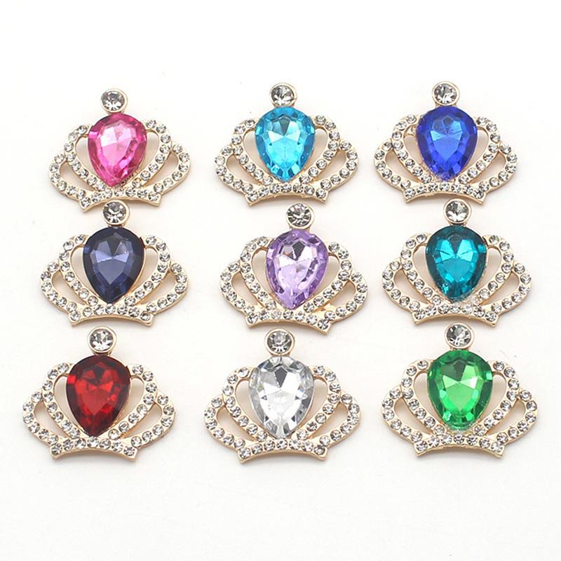 NEW 10Pcs 28*31mm Acrylic Rhinestone Crown Diy Buttons Bowknot Flower Embellishment Accessories Craft Supplies Decorative Button