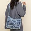 Borsa a Spalla in Denim Lavato Vintage da Donna, Borsa Casual da Donna in Tessuto Morbido con Chiusura a Zip, Borsa a Tracolla Monocolore Cowgirl