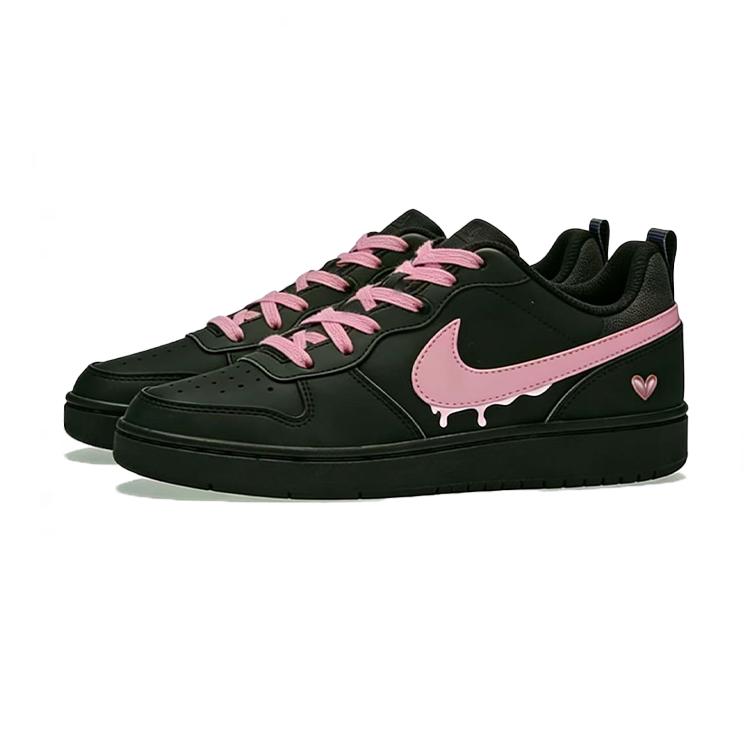 Nike Court Borough 2 Flowing Leather Abrasion Resistant Lightweight Low Top Skateboard Shoes Women's Black Pink DV5456-002(Team1960-)