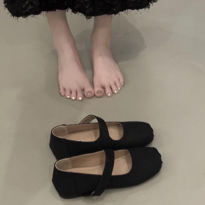 Square head retro ballet shoes female outer wear fairy style flat shoes 2025 new one-pedal Mary Jane shoes