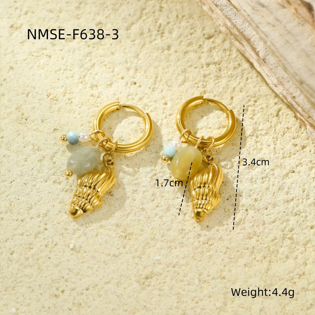 Summer Ocean 18K Gold Plated Starfish Jewelry Waterproof Stainless Steel Drop Earrings Natural Stone Minimalist Women Earrings