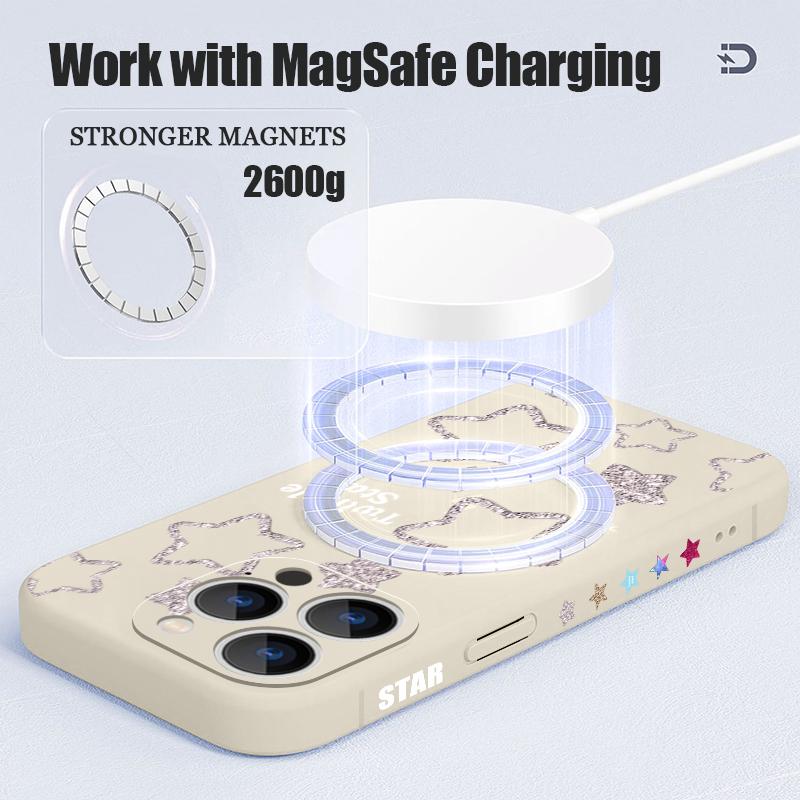 Magnetic For Magsafe Case For iPhone 17 Pro Max Silver Stars Print Soft Silicone Phone Back Cover For iPhone 16 15 14 13 Pro Max 16e 17e