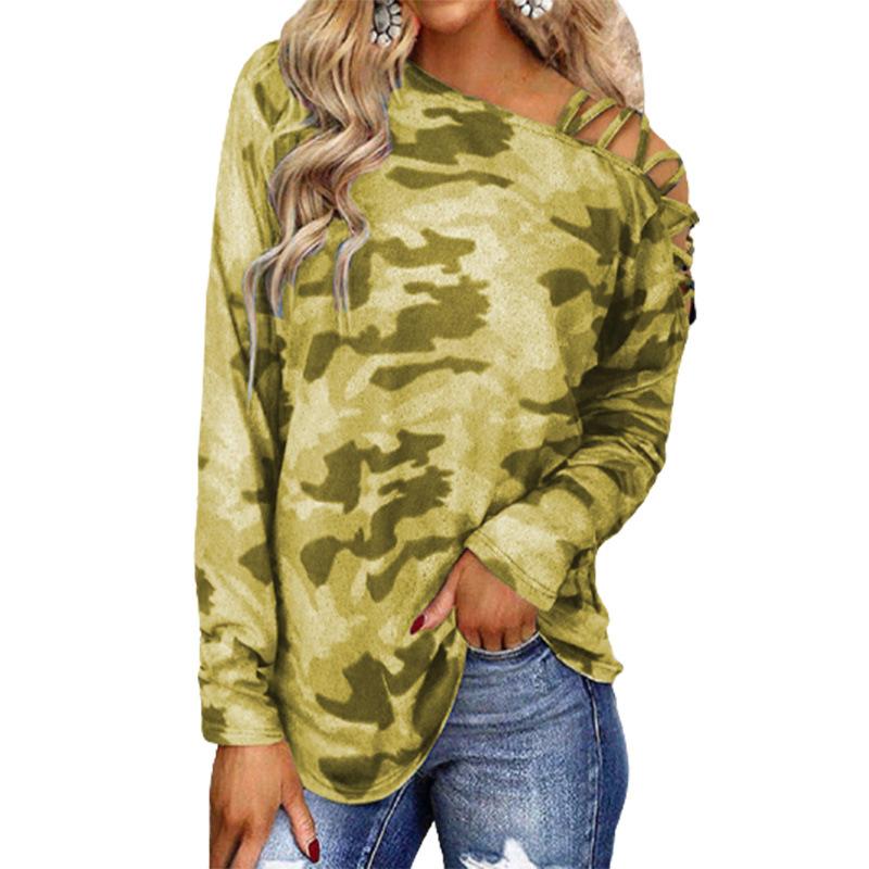 Damenmode T-Shirt Bedruckt Rundhals Langarm Top Camouflage Pullover